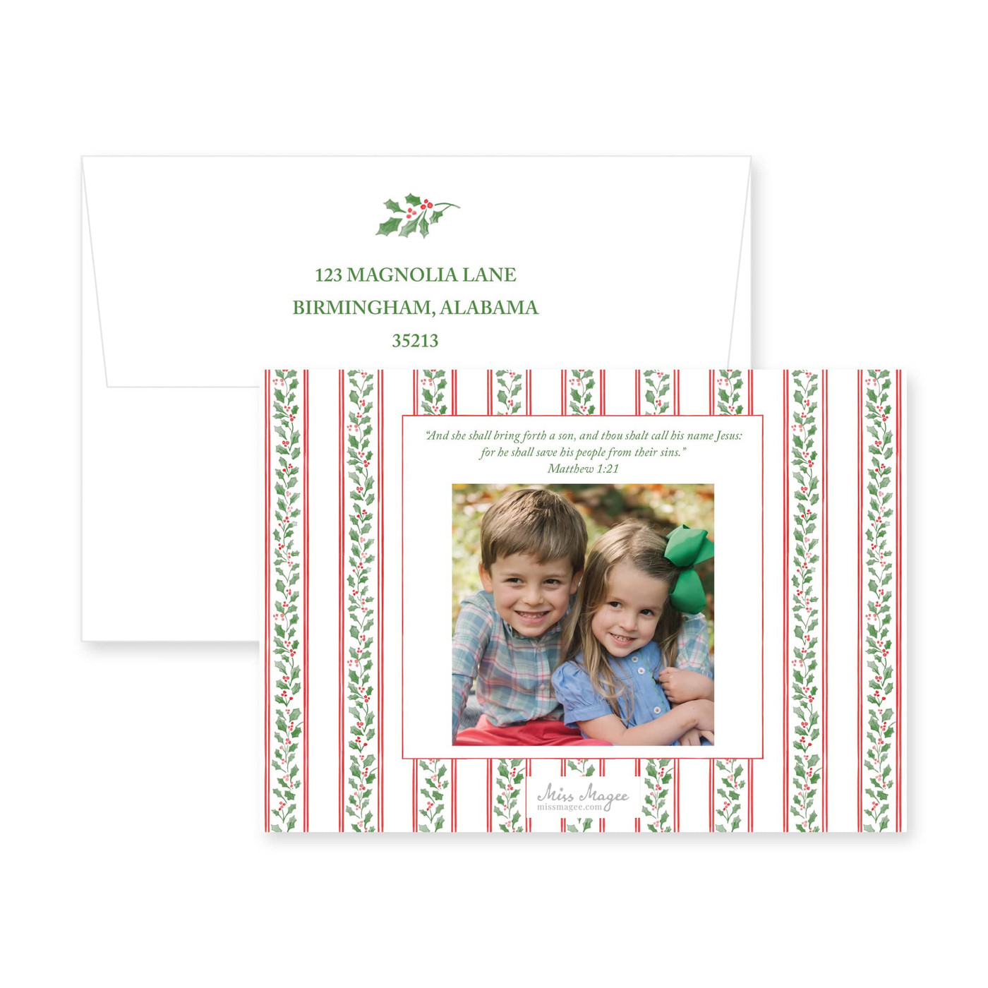 Holly Vine Wreath Horizontal Christmas Card