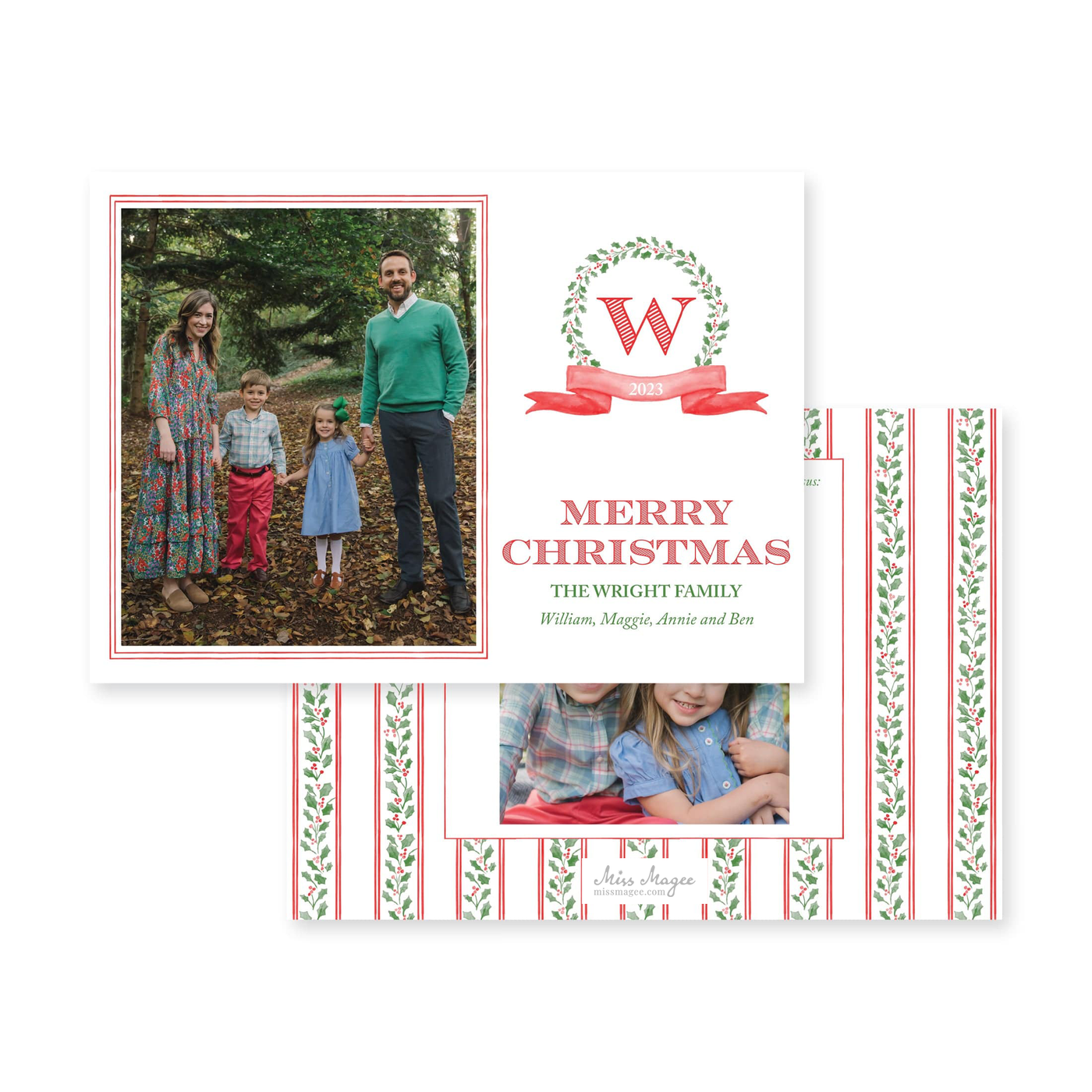 Holly Vine Wreath Horizontal Christmas Card