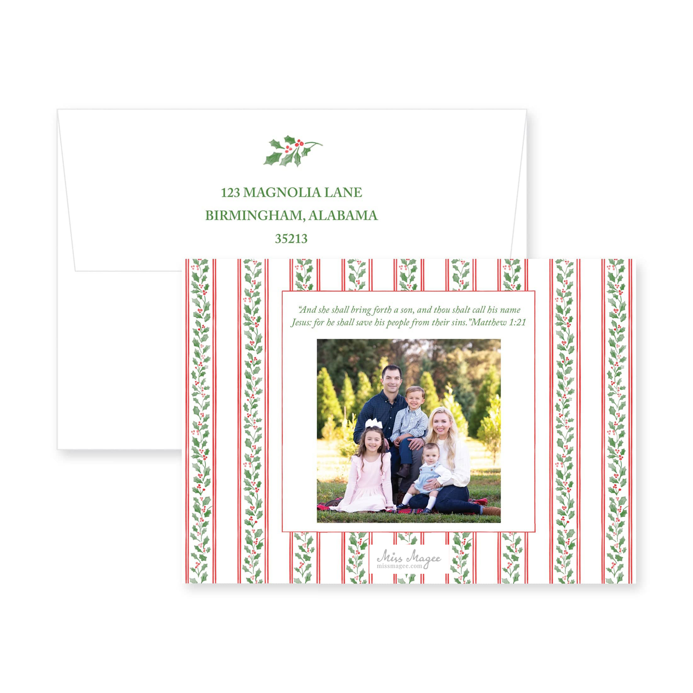 Holly Vine Horizontal Christmas Card
