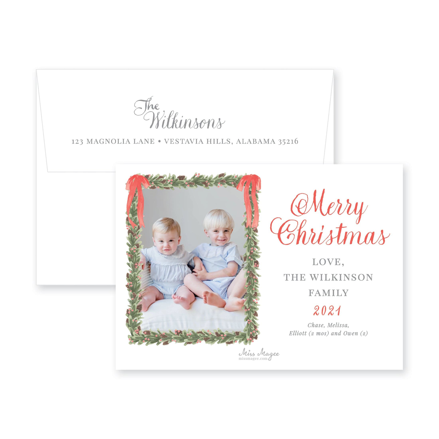 Pinecone Wreath Full Photo Horizontal Christmas Card