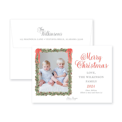 Pinecone Wreath Full Photo Horizontal Christmas Card