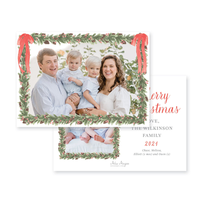 Pinecone Wreath Full Photo Horizontal Christmas Card