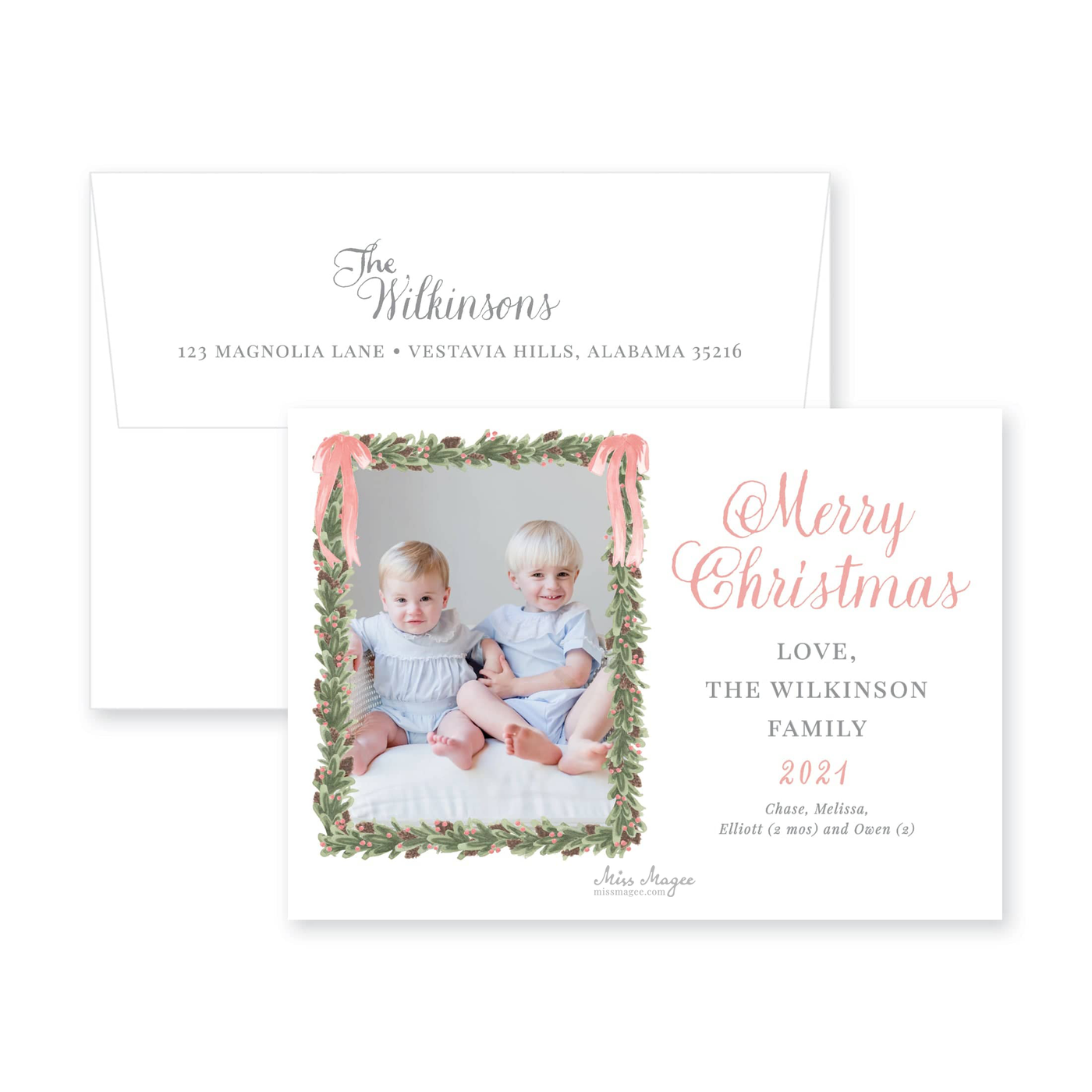 Pinecone Wreath Full Photo Horizontal Christmas Card