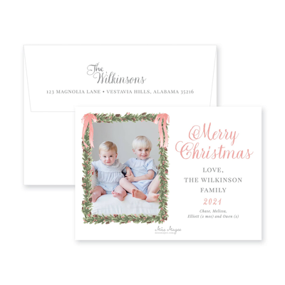 Pinecone Wreath Full Photo Horizontal Christmas Card