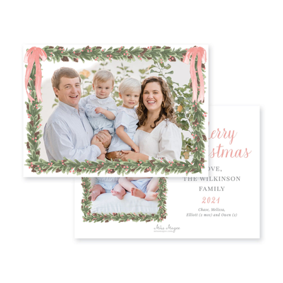 Pinecone Wreath Full Photo Horizontal Christmas Card