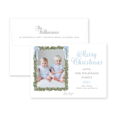 Pinecone Wreath Full Photo Horizontal Christmas Card