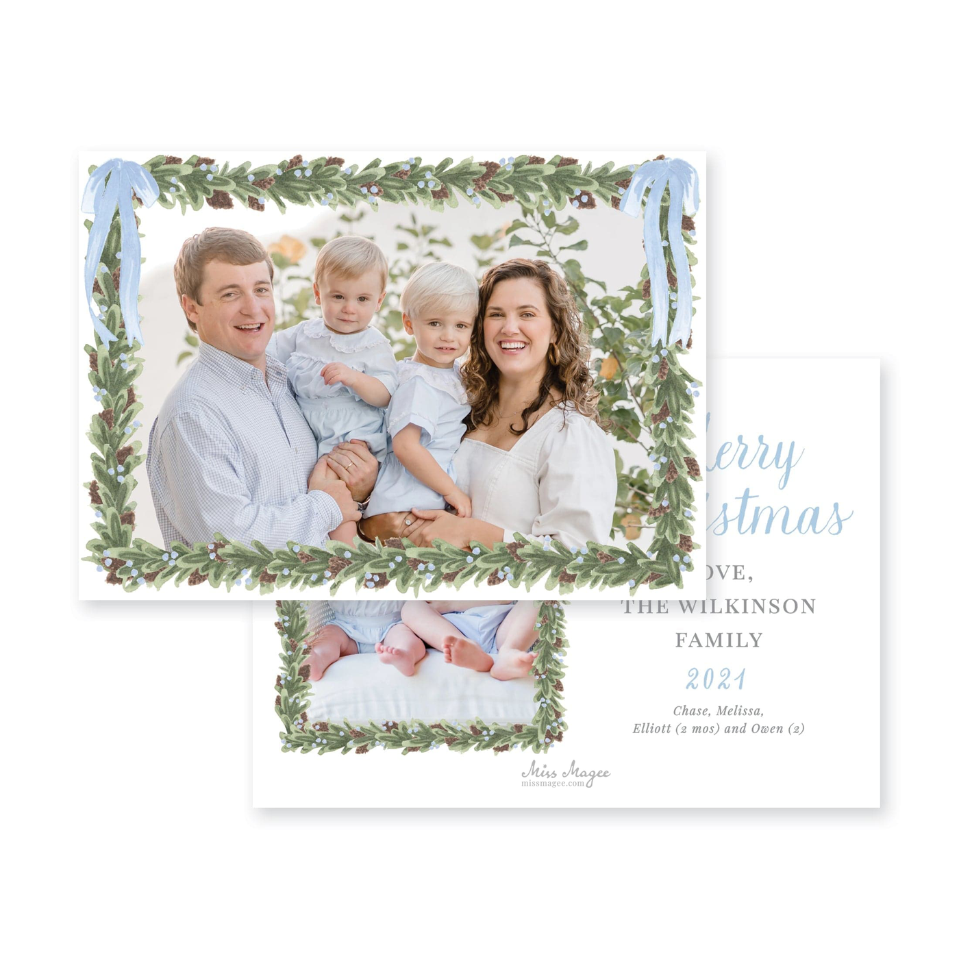 Pinecone Wreath Full Photo Horizontal Christmas Card