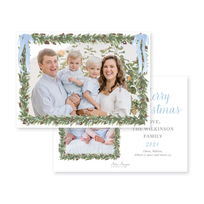 Pinecone Wreath Full Photo Horizontal Christmas Card