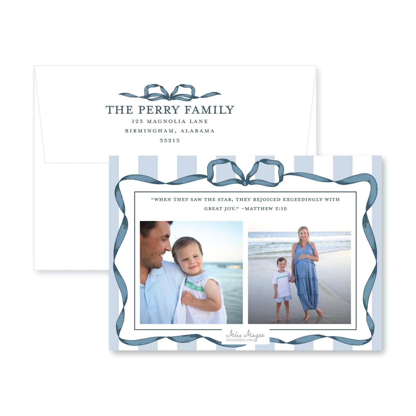 Classic Ribbon Stripes Horizontal Christmas Card