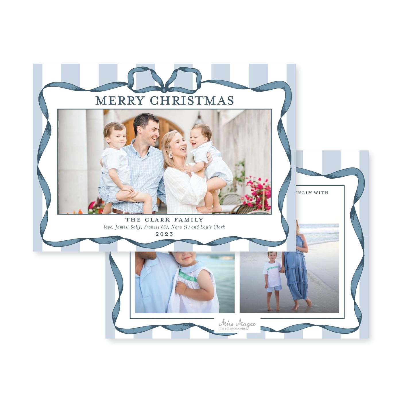 Classic Ribbon Stripes Horizontal Christmas Card