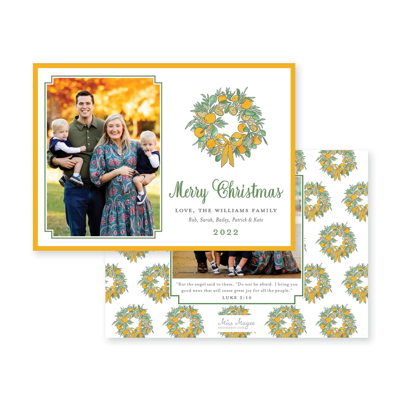 Citrus Wreath With Ribbon Horizontal Christmas Card