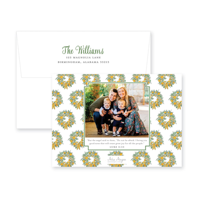 Citrus Wreath With Ribbon Horizontal Christmas Card