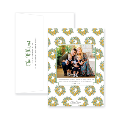 Citrus Wreath With Ribbon Vertical Christmas Card