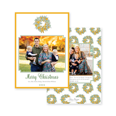 Citrus Wreath With Ribbon Vertical Christmas Card