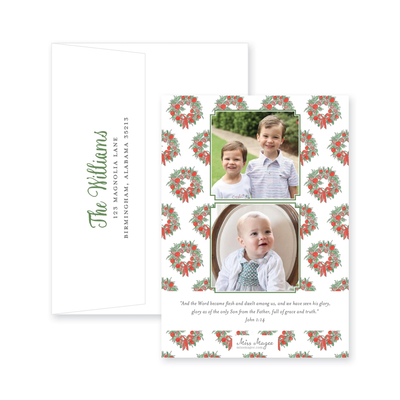 Citrus Wreath With Ribbon Vertical Christmas Card