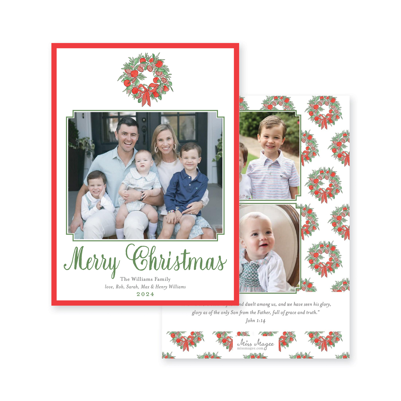 Citrus Wreath With Ribbon Vertical Christmas Card