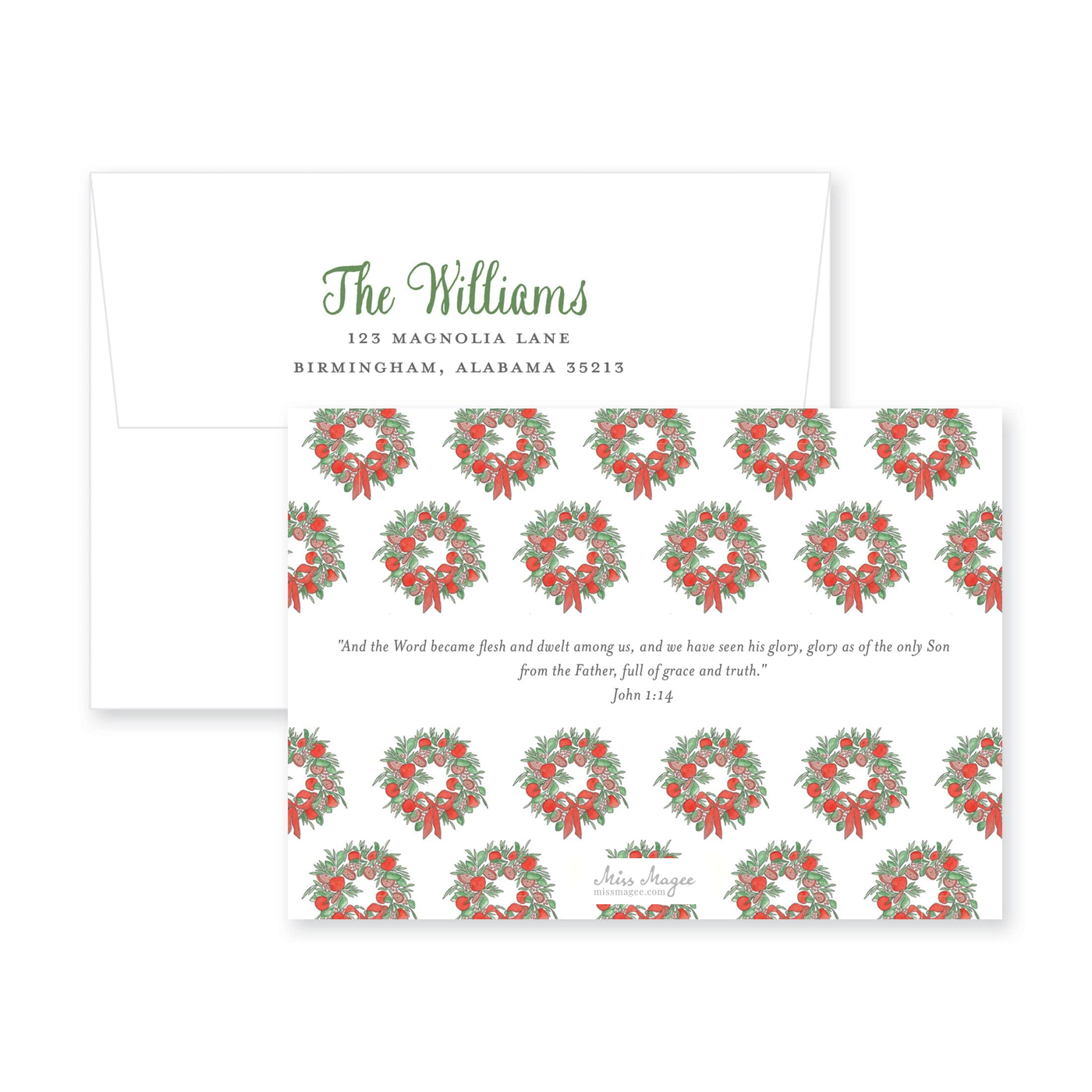 Citrus Wreath With Ribbon Horizontal Christmas Card