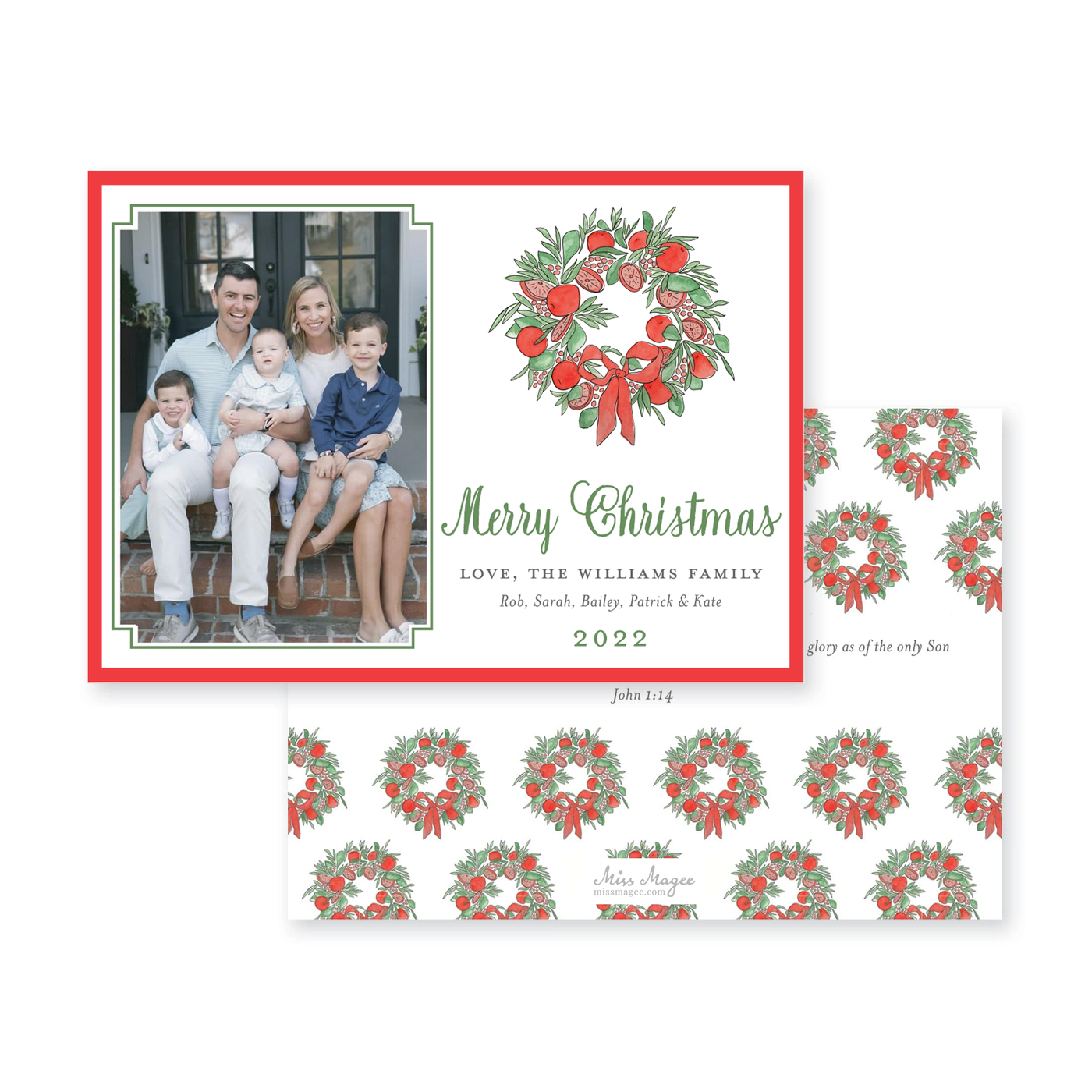 Citrus Wreath With Ribbon Horizontal Christmas Card
