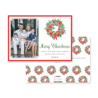 Citrus Wreath With Ribbon Horizontal Christmas Card