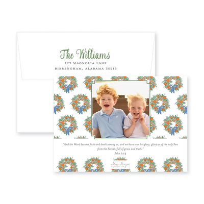 Citrus Wreath With Ribbon Horizontal Christmas Card