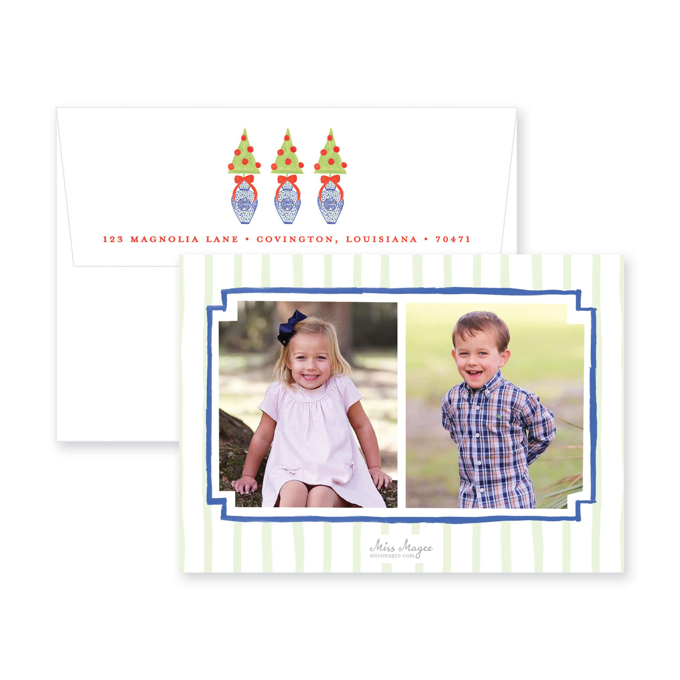 Modern Topiary Horizontal Christmas Card