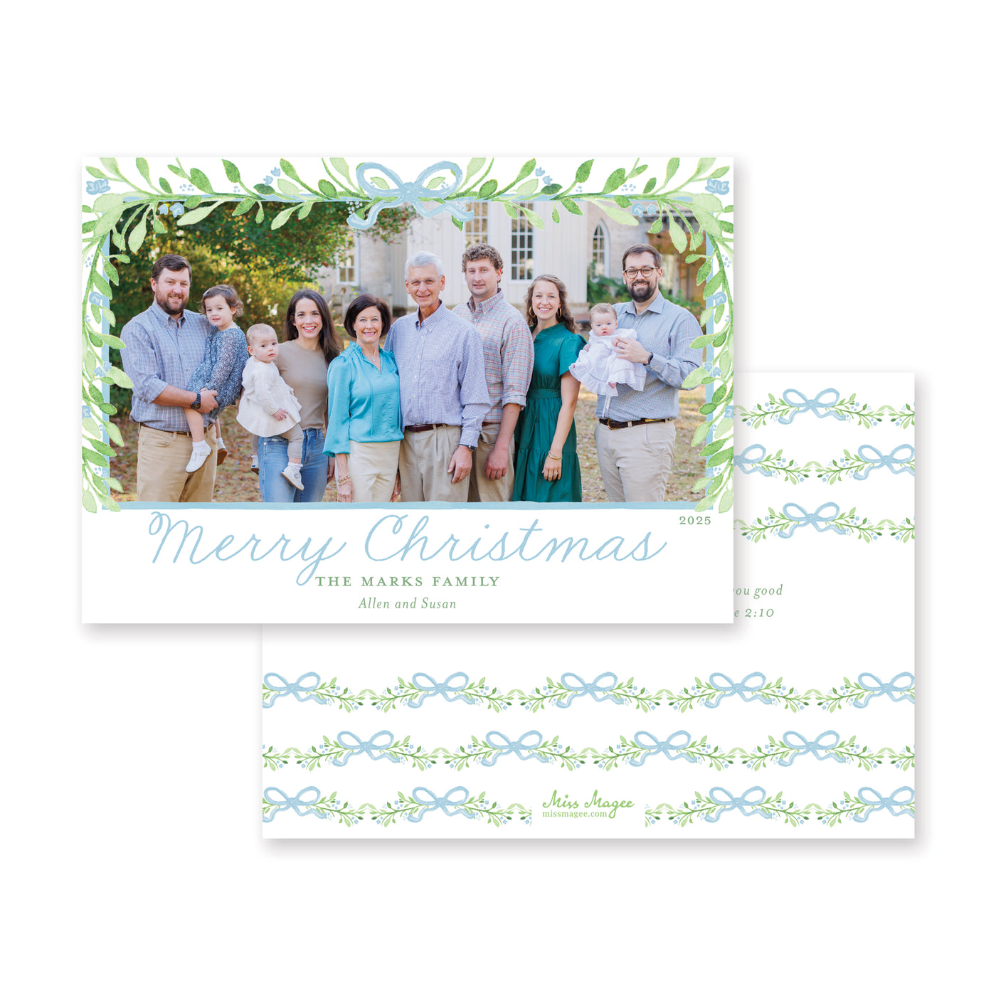 Bows Vines and Berries Horizontal Christmas Card