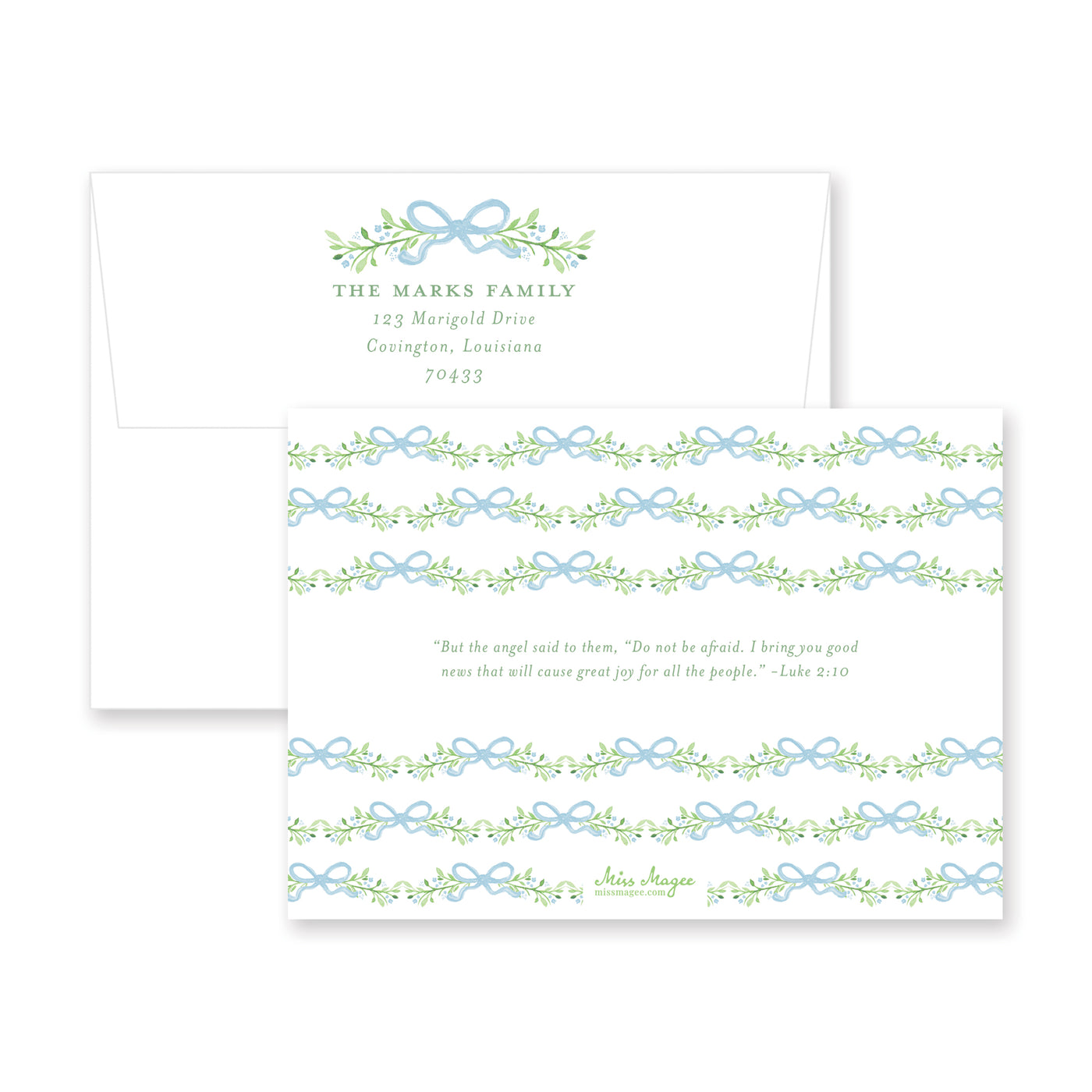 Bows Vines and Berries Horizontal Christmas Card