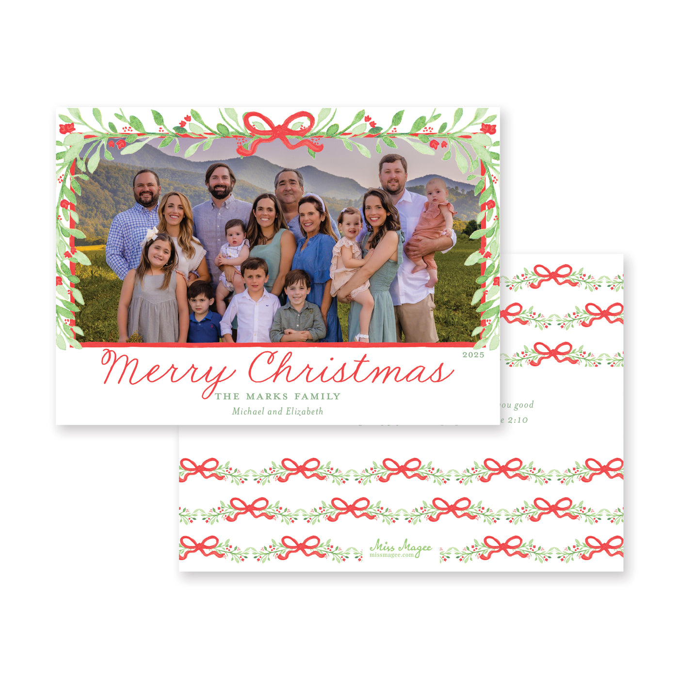 Bows Vines and Berries Horizontal Christmas Card