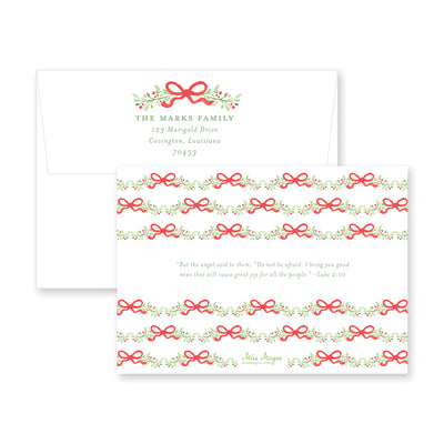 Bows Vines and Berries Horizontal Christmas Card
