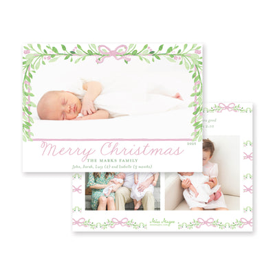 Bows Vines and Berries Horizontal Christmas Card