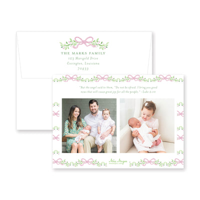 Bows Vines and Berries Horizontal Christmas Card