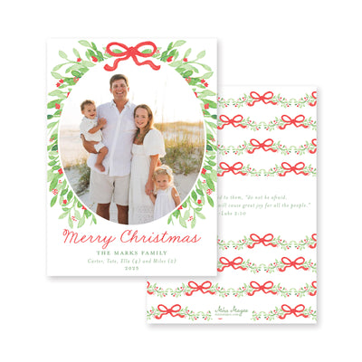 Bows Vines and Berries Vertical Christmas Card