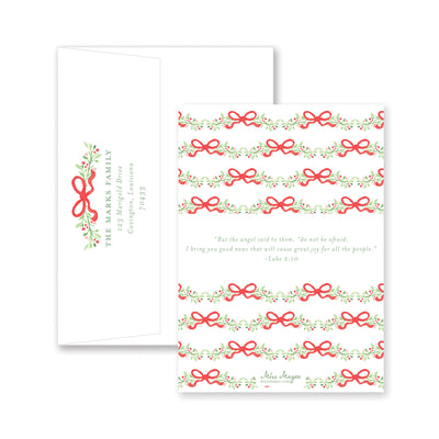 Bows Vines and Berries Vertical Christmas Card