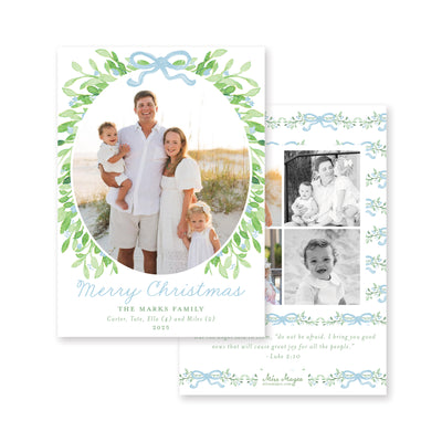 Bows Vines and Berries Vertical Christmas Card