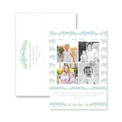 Bows Vines and Berries Vertical Christmas Card