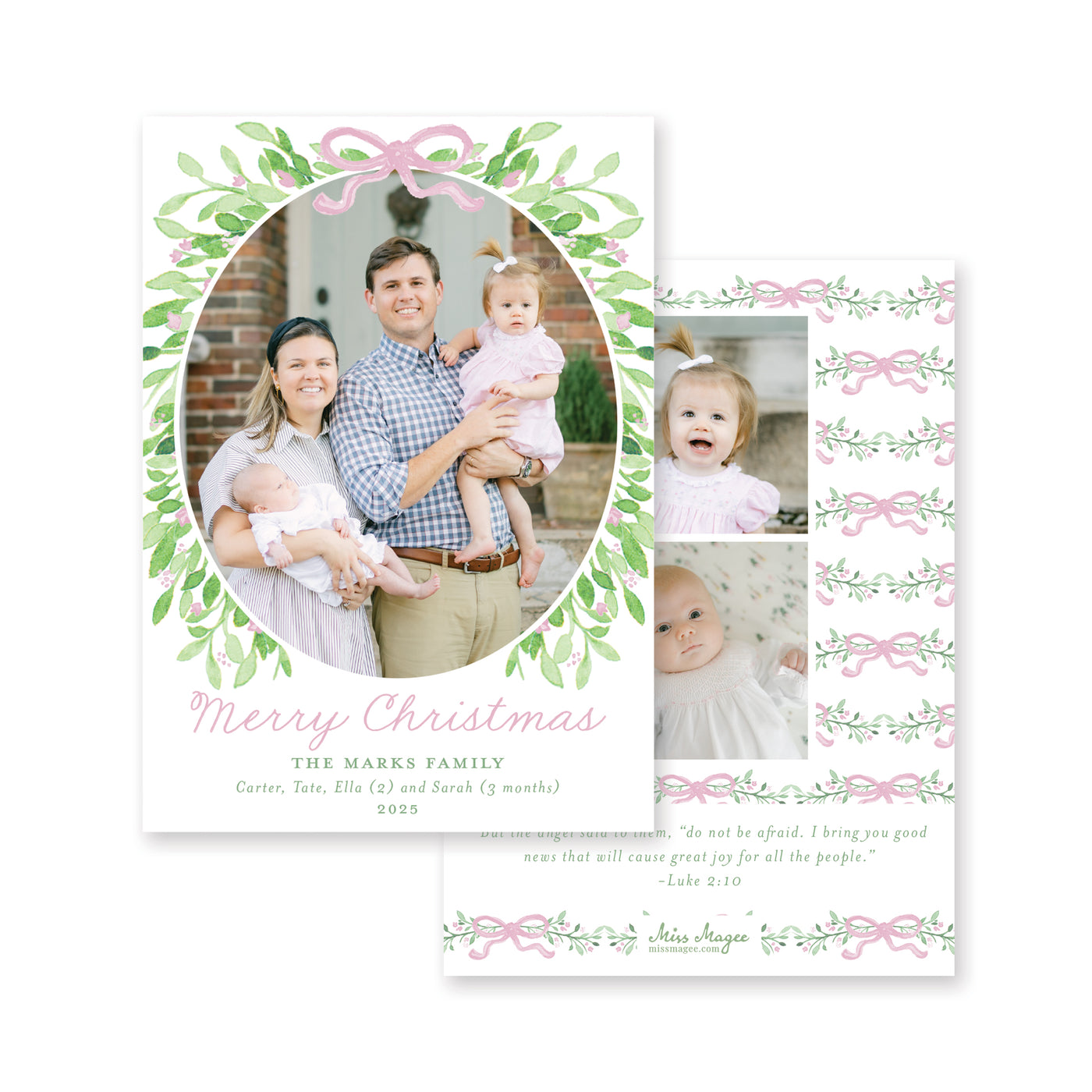 Bows Vines and Berries Vertical Christmas Card
