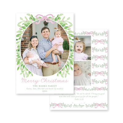 Bows Vines and Berries Vertical Christmas Card
