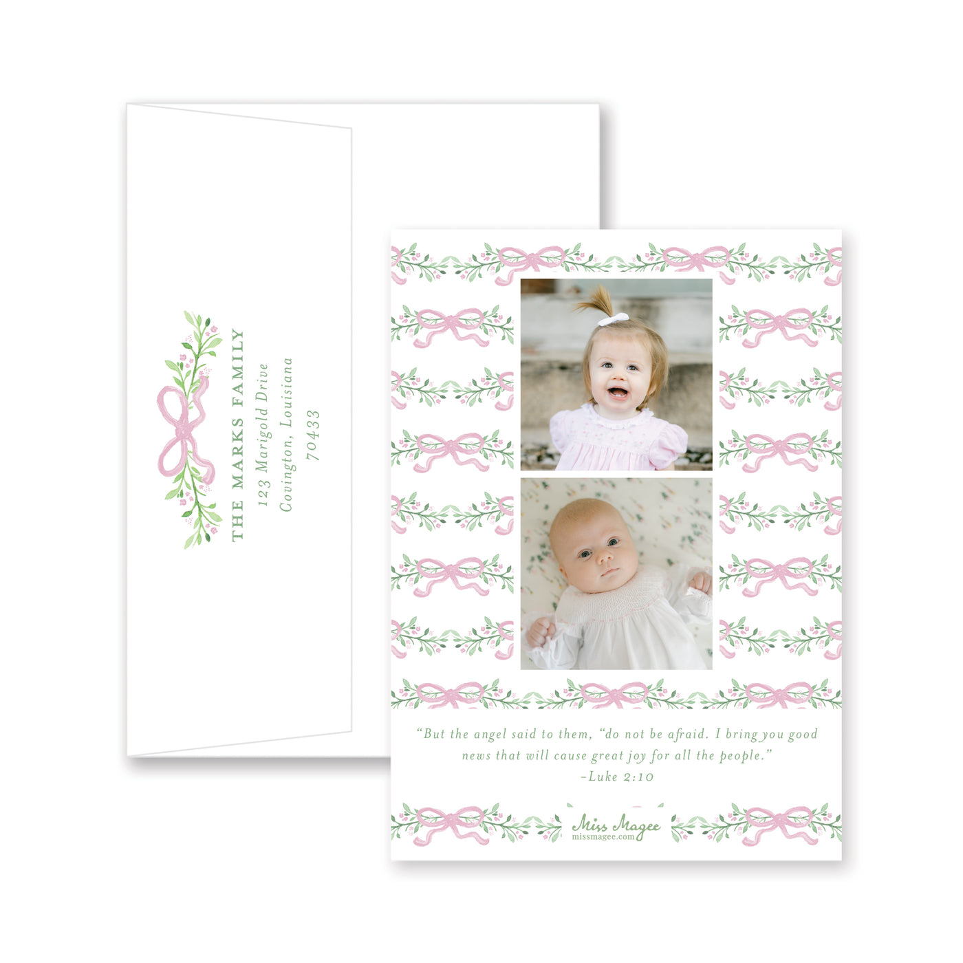 Bows Vines and Berries Vertical Christmas Card