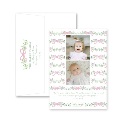Bows Vines and Berries Vertical Christmas Card