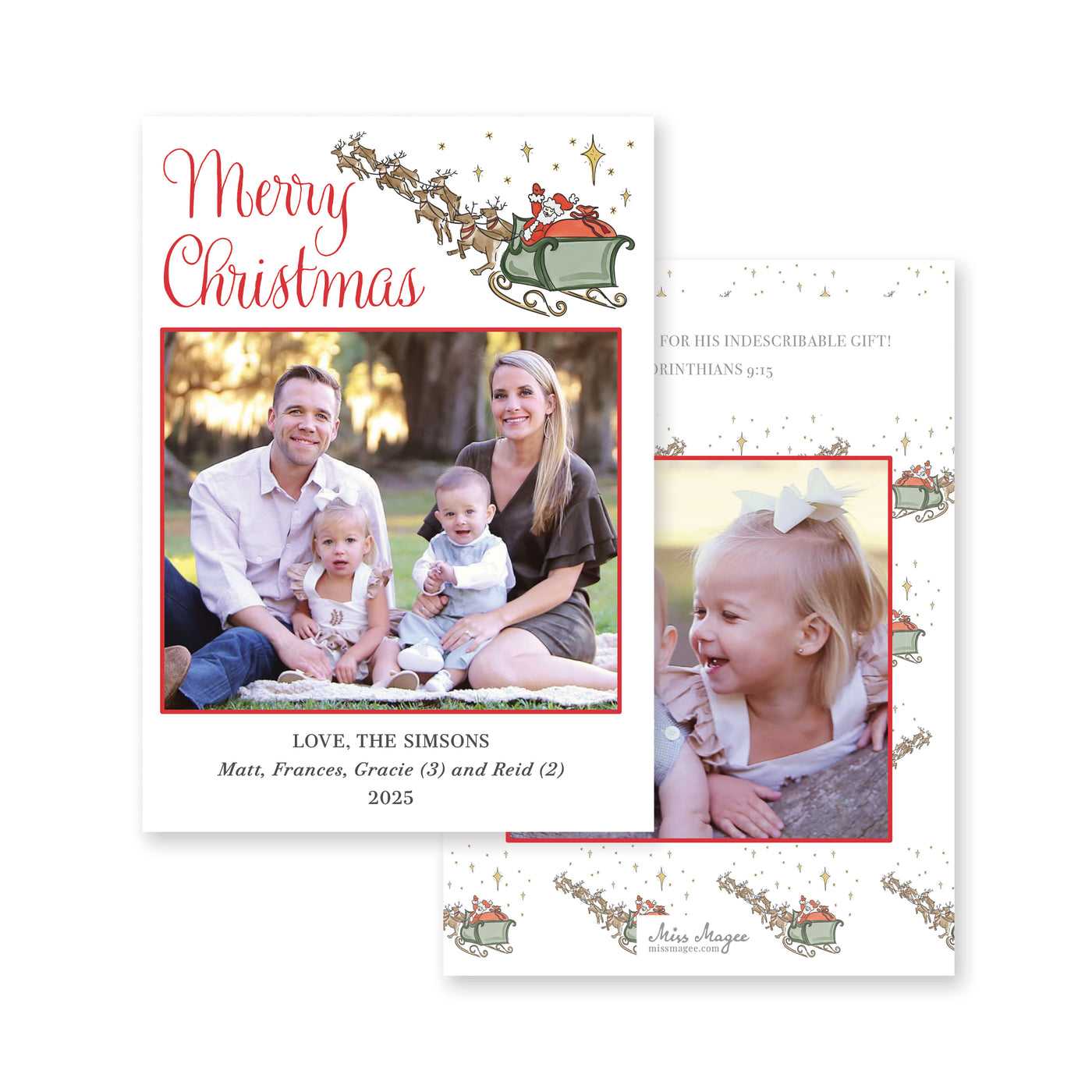 Fun Santa's Sleigh Vertical Christmas Card