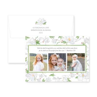 Poinsettia Floral Horizontal Christmas Card