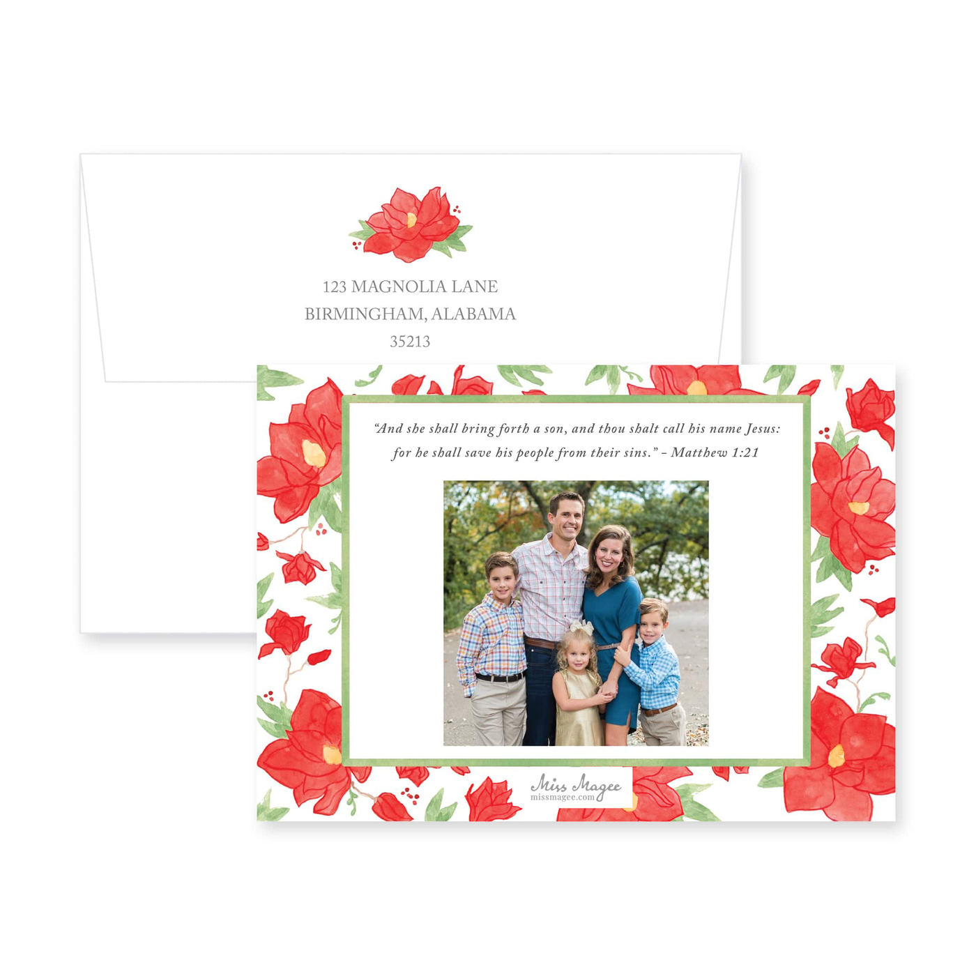 Poinsettia Floral Horizontal Christmas Card