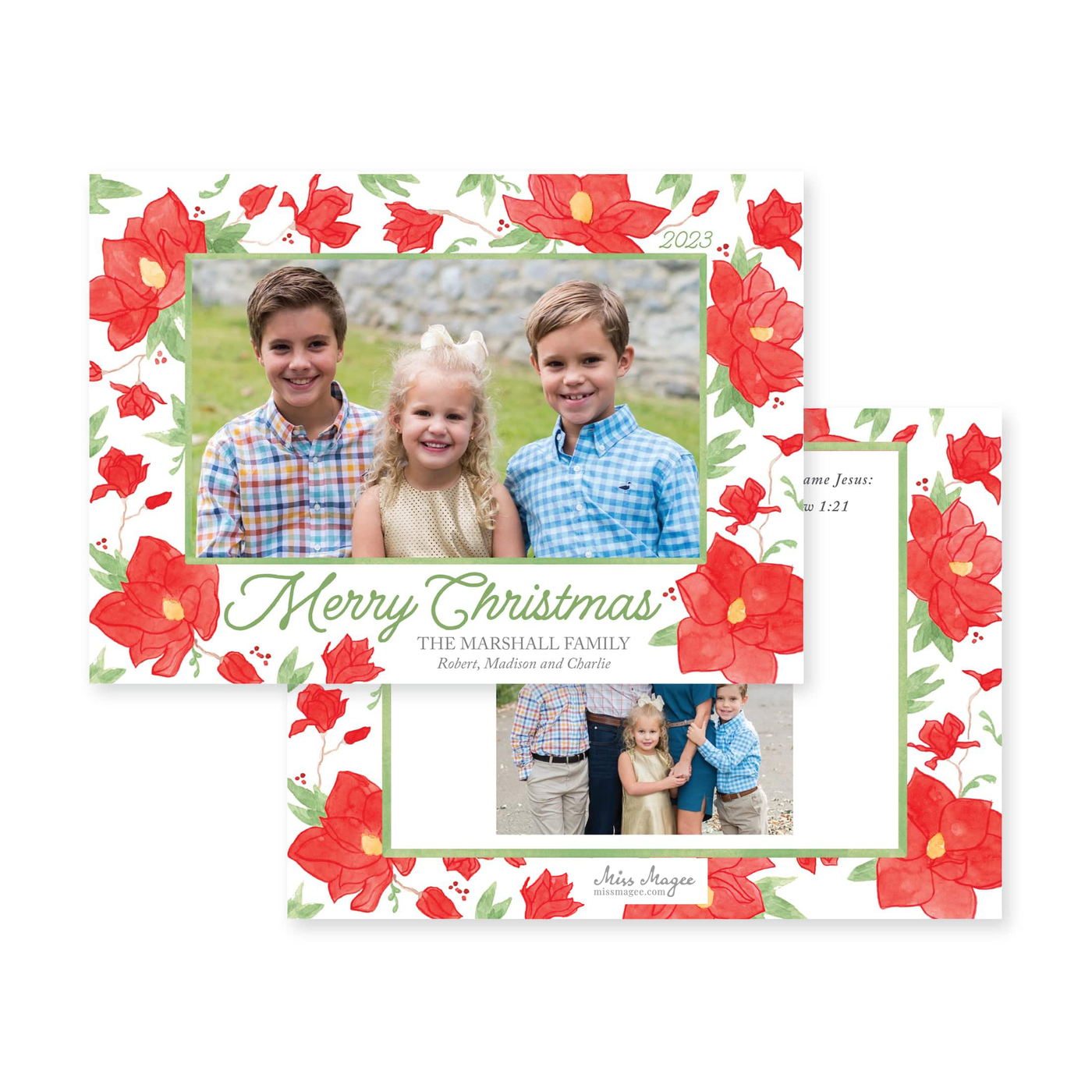 Poinsettia Floral Horizontal Christmas Card
