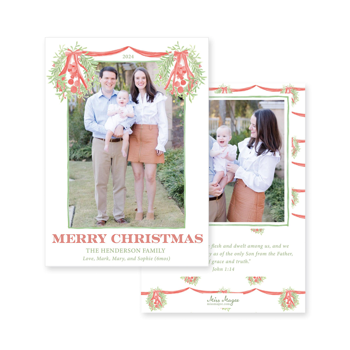 Double Hanging Wreaths Vertical Christmas Card