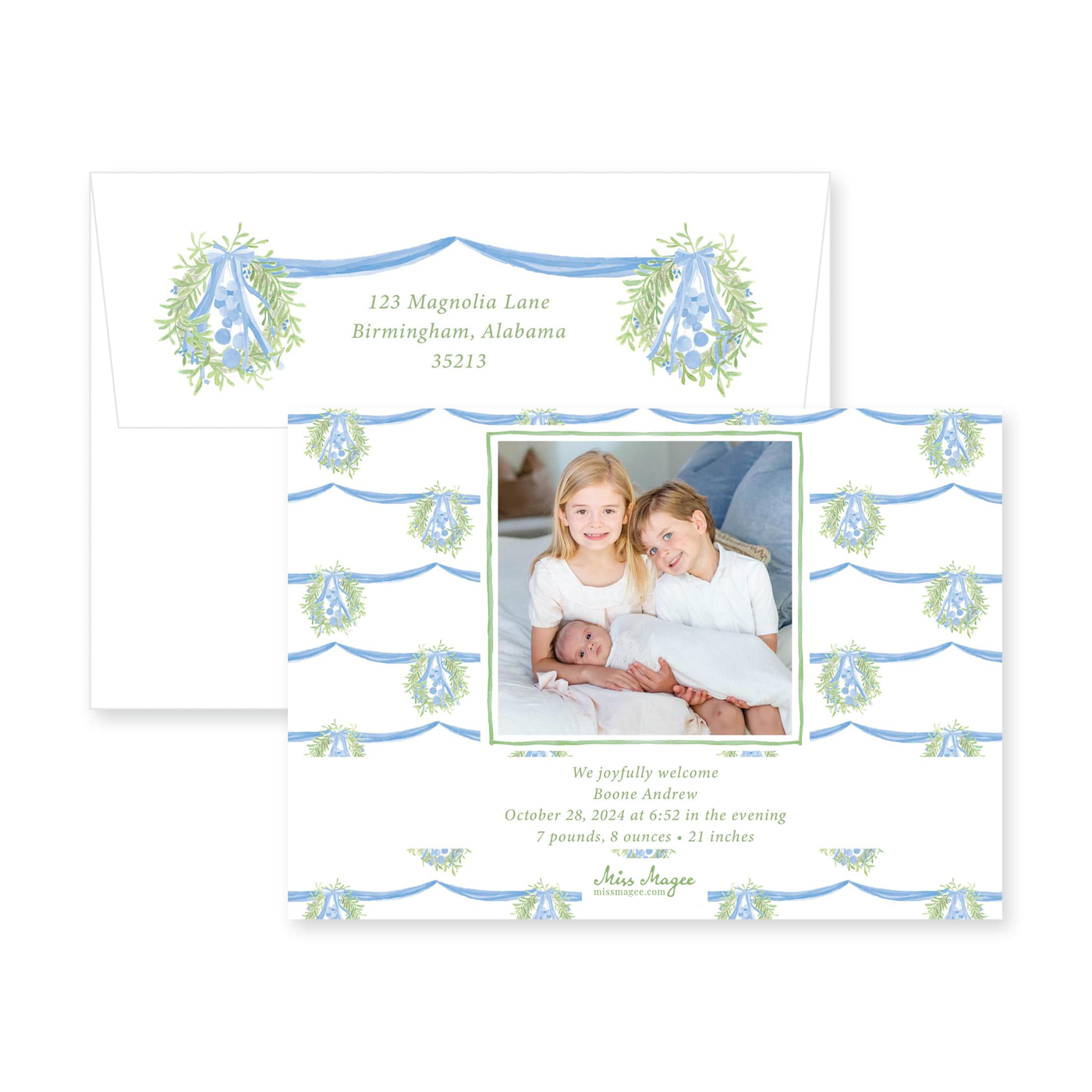 Double Hanging Wreaths Horizontal Christmas Card