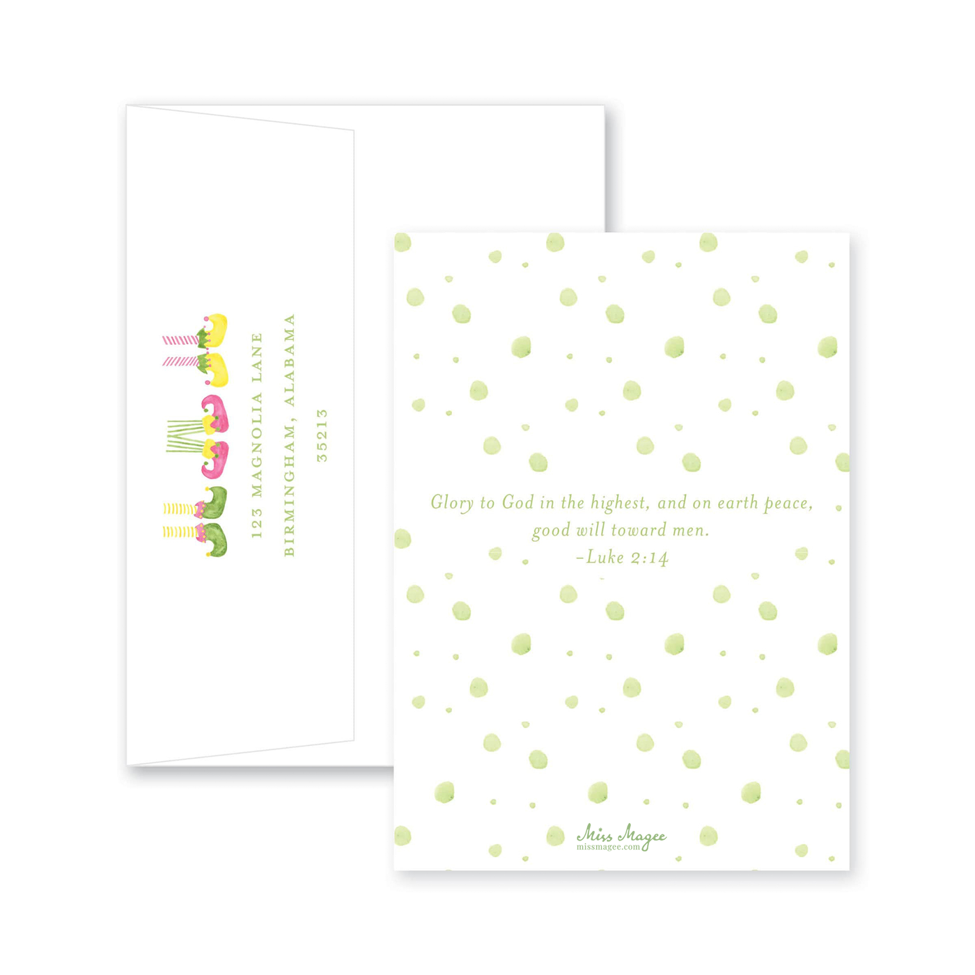 Dancing Elves Vertical Christmas Card