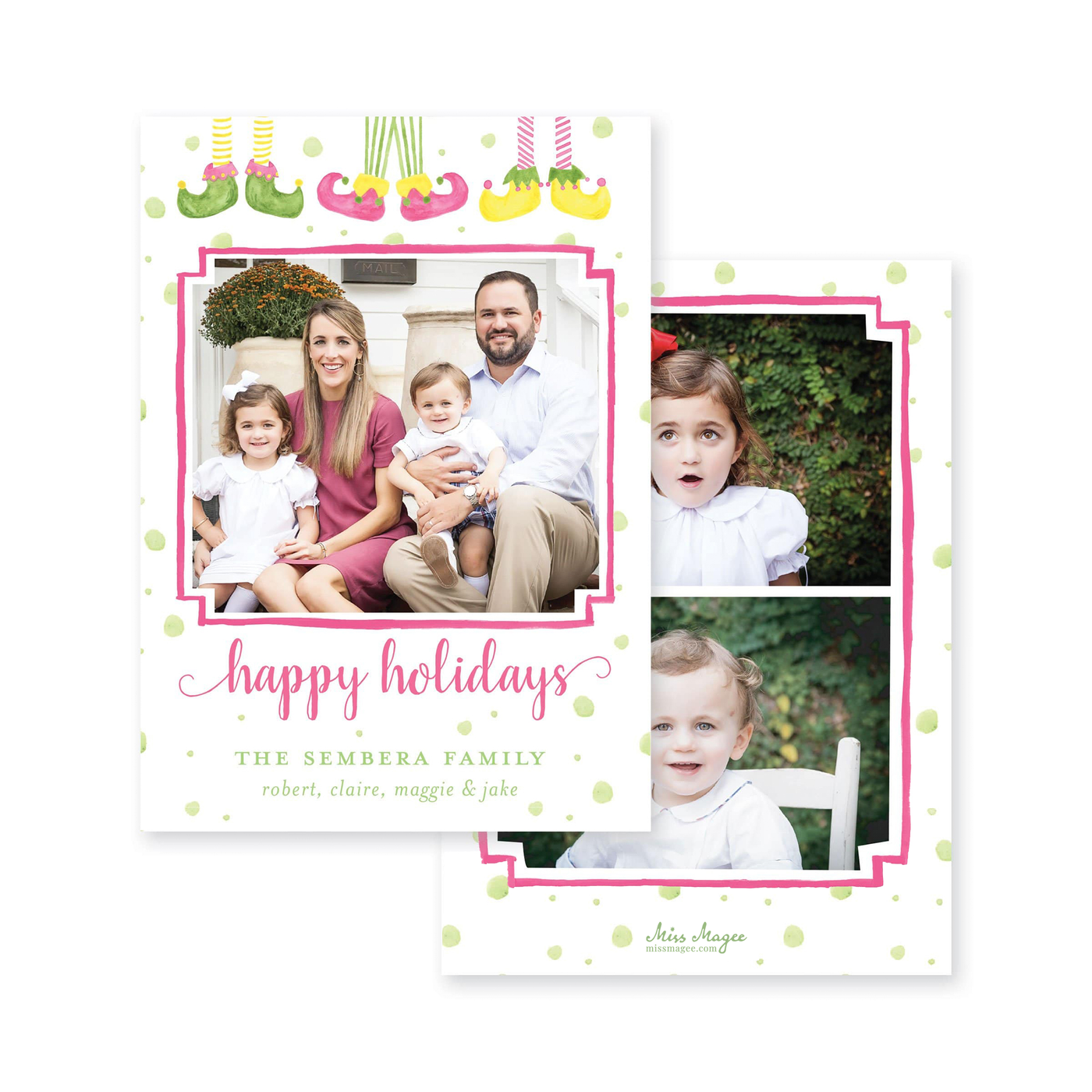 Dancing Elves Vertical Christmas Card
