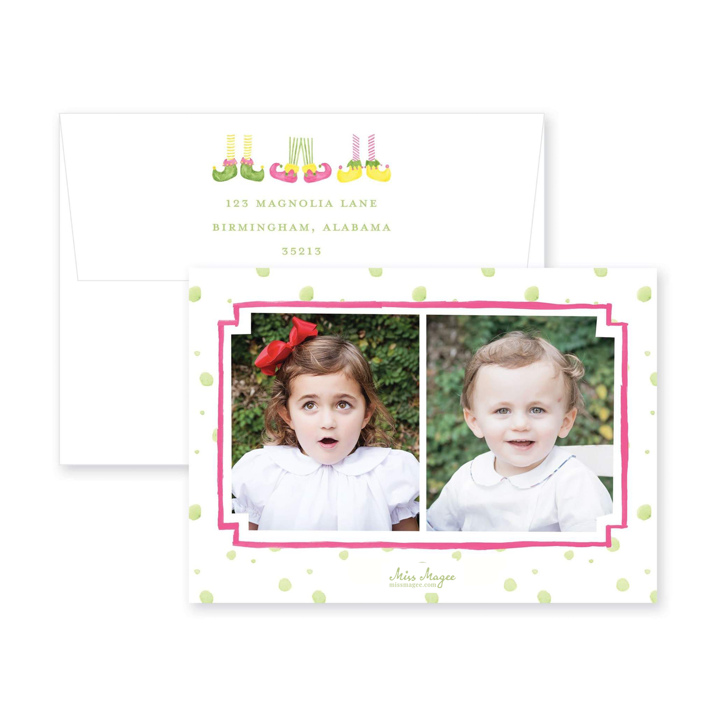 Dancing Elves Horizontal Christmas Card