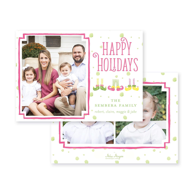Dancing Elves Horizontal Christmas Card