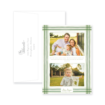 Watercolor Plaid Vertical Frame Christmas Card